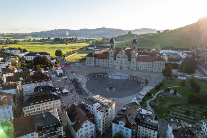 An aerial view of a city in Switzerland.